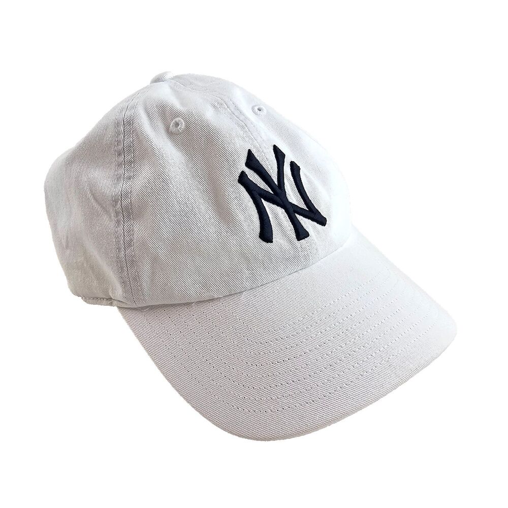 New York Yankees Hat White Navy 47 Brand NY Logo Adjustable Clean Up Dad Cap